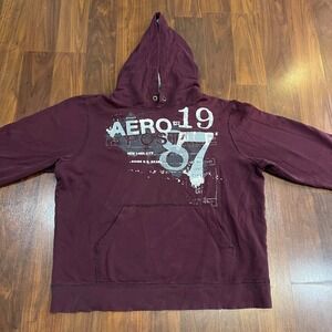 Vtg Y2K Mens XL Purple Aeropostale Logo Pullover Hoodie Grunge Skater Distressed